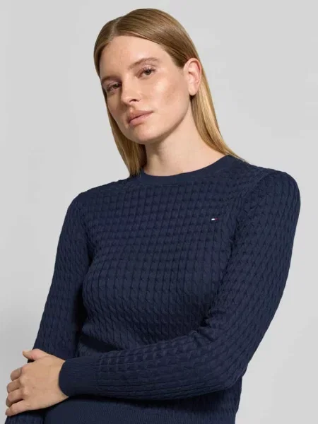 Sweter o kroju slim fit z czystej bawełny Tommy Hilfiger granatowy