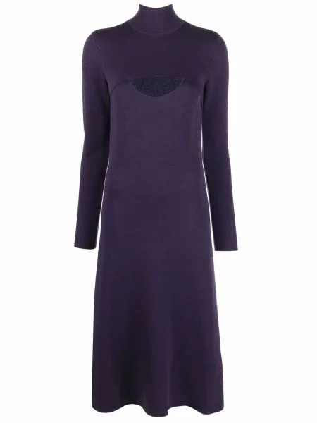 Rochie midi Ferragamo de lână până la genunchi de costum violet