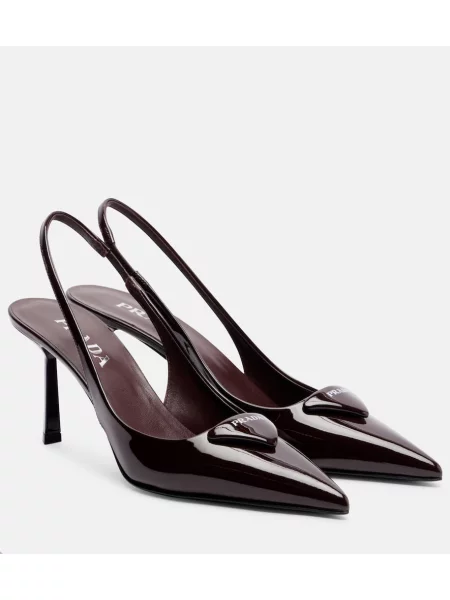 Usnjene lakirane salonarji Prada z odprtimi petami bordo