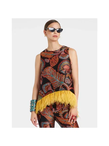 Jedwabny wielobarwność top La Doublej