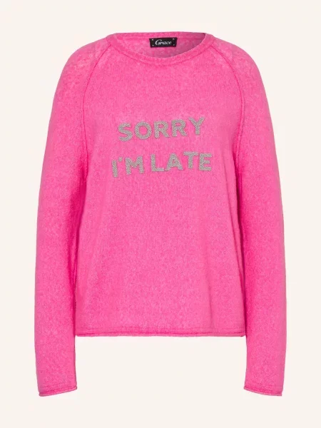 Grace Svetr Sorry I'm Late S Ozdobnými Korálky / stříbrná růžová