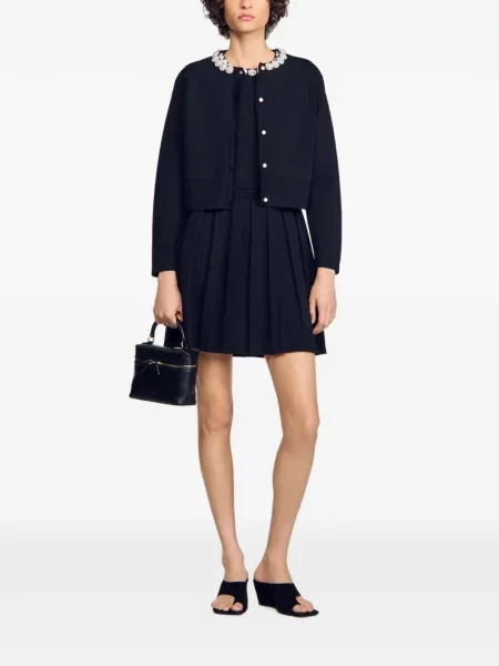 Decupat cardigan Sandro cu perle negru