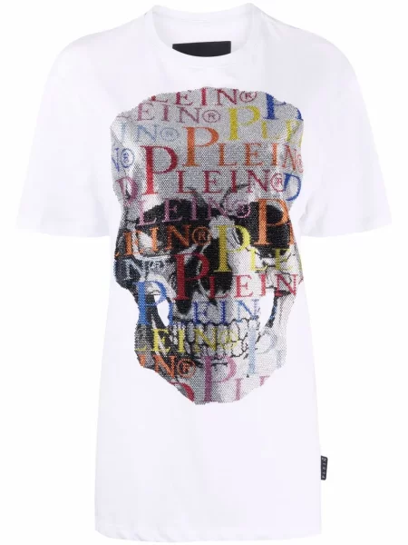 Tricou Philipp Plein cu imagine scurt alb