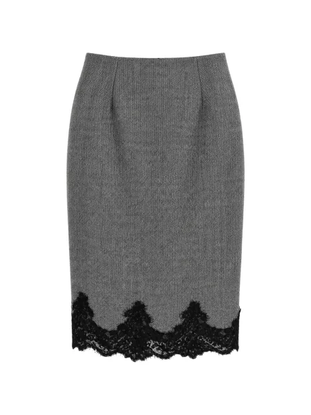 Fustă Clips cu model herringbone din dantelă gri