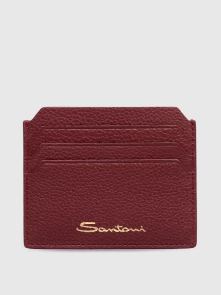 Шкіряний картхолдер з логотипом Santoni бордовий