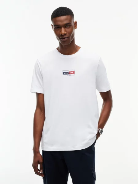 TOMMY HILFIGER Tričko BRAND LOVE námornícka modrá / červená biela