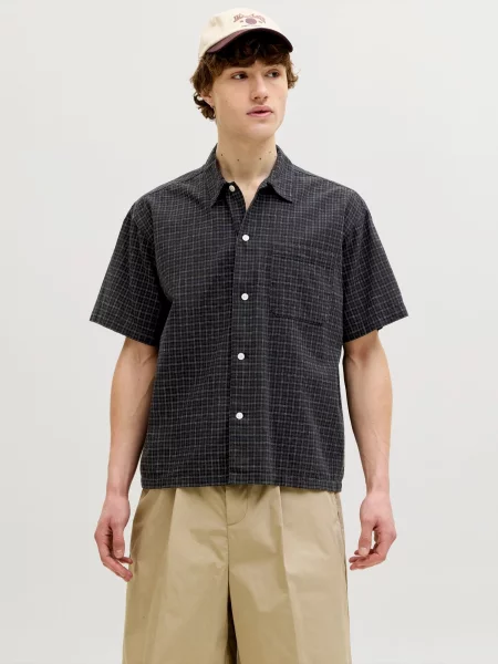JACK & JONES Cămașă lila / negru alb