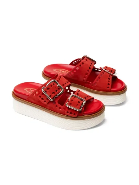 Sandale Tod's cu platformă cu cataramă cu perforații roșu