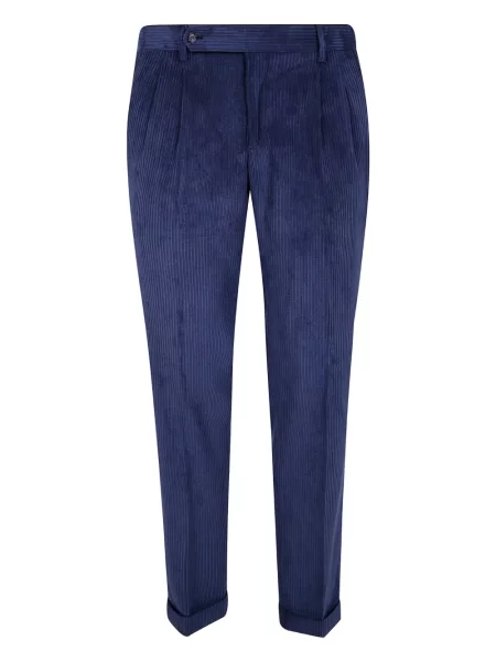 Pantaloni Barba de catifea cord plisate albastru