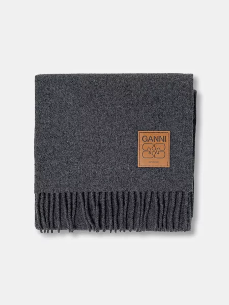 GANNI szalik wełniany Double Face Wool Solid gładki szary