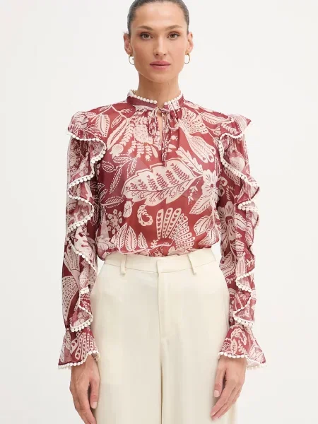 OUI bluză cu volane pentru femei bordo