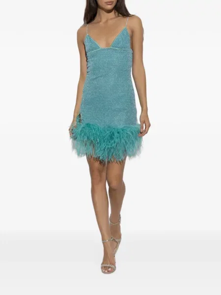 Rochie mini Oseree cu pene albastru