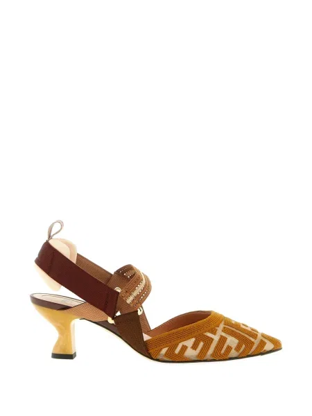 Pantofi cu toc Fendi plasă maro