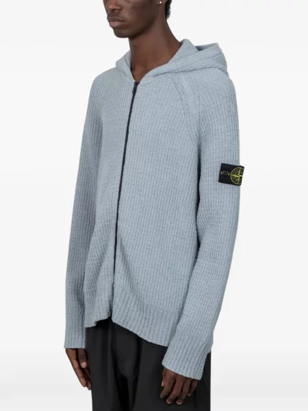 Букле пуловер Stone Island с качулка камъни сиво