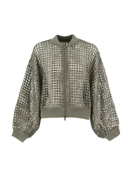 Lniana kurtka Brunello Cucinelli z siateczki zielona