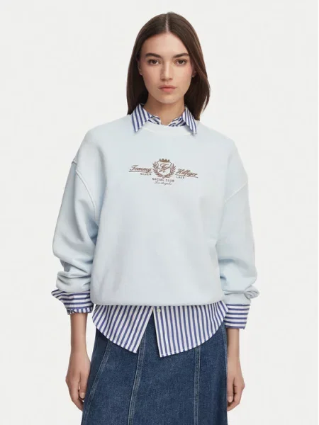 Geacă Tommy Hilfiger cu broderie din material terry albastru