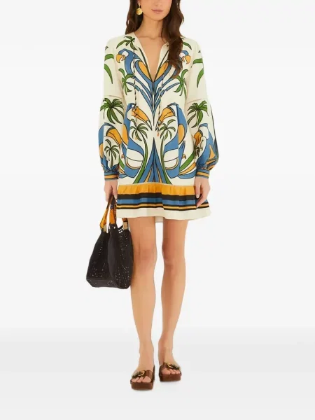 Rochie mini Farm Rio cu volane cu imprimeu tropical