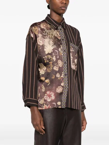 Cămașă Dixie cu model floral cu imagine maro