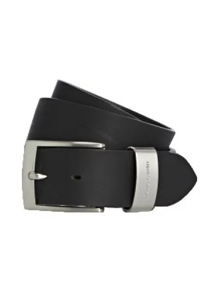 Skórzany z matową sprzączką Pierre Cardin czarny