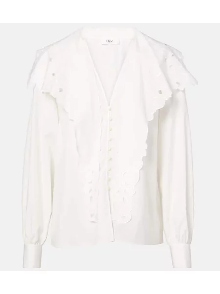 Bluză Chloé cu broderie din poplin alb