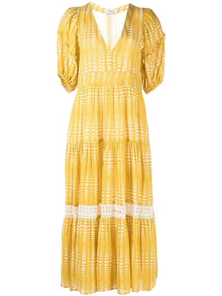 Sukienka Lemlem z nadrukiem w abstrakcyjne wzory garniturowa żółta