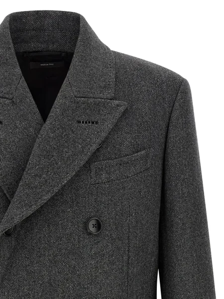 Palton Tom Ford cu model herringbone gri
