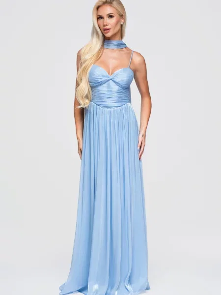 Rochie maxi Edoti cu spatele deschis albastru