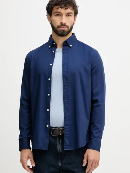 Риза Tommy Hilfiger с кройка по тялото с яка с копче тъмносиньо