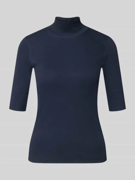 Bluzka z długim rękawem o kroju slim fit z mieszanki bawełny Marc Cain granatowa
