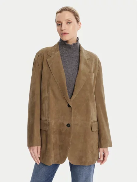 Weekend Max Mara Kurtka skórzana Rolanda Oversize brązowy
