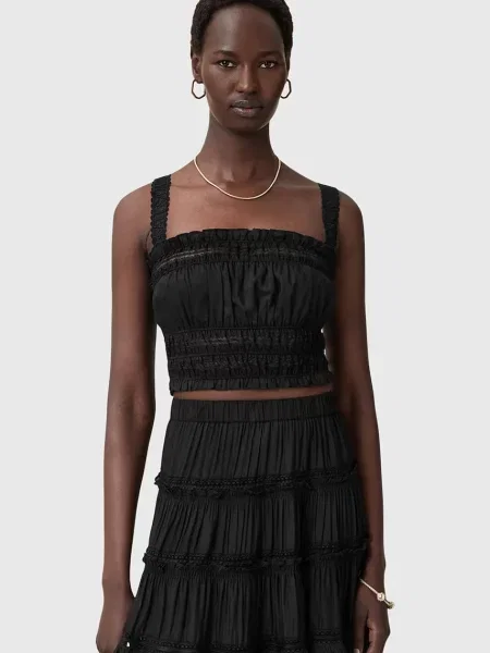 Блуза AllSaints TALIA дамска с изчистен дизайн черно