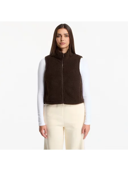 Елек Urban Classics Short Sherpa Vest Brown L кафяво