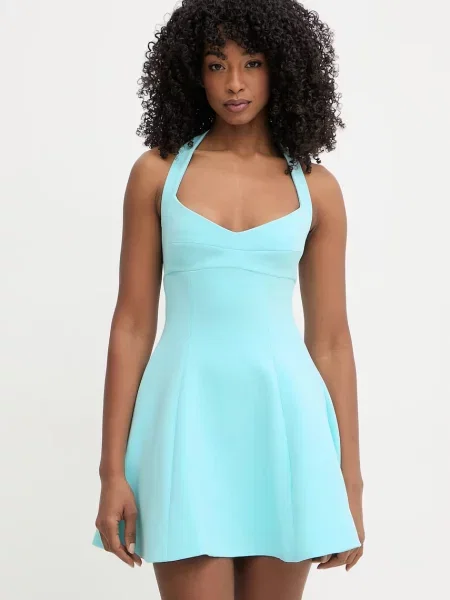 Bardot sukienka rozkloszowana niebieska