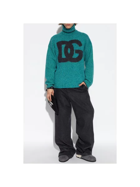 Sweter wełniany Dolce And Gabbana wełniany niebieski