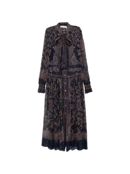 Rochie maxi Self-portrait cu funde cu model paisley albastru