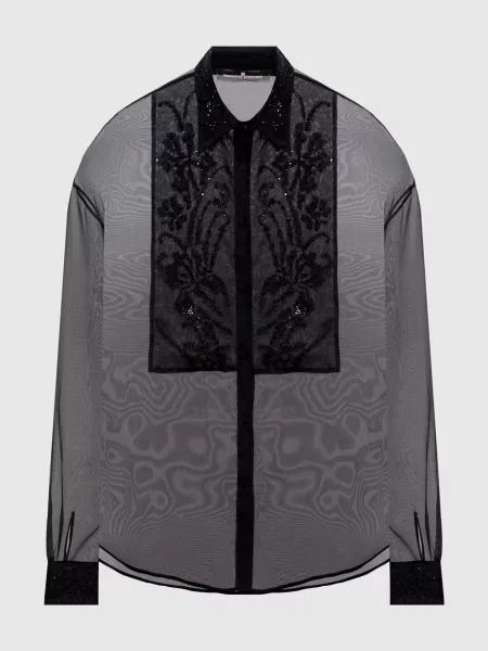 Блуза із шовку з квітковою вишивкою Ermanno Scervino чорна