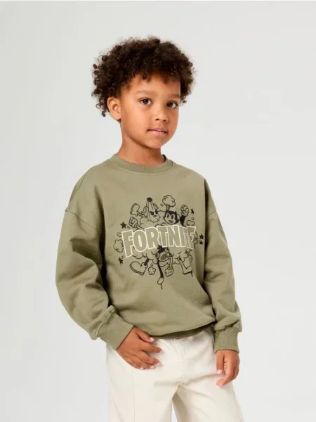 Sinsay mikina crewneck s potiskem Fortnite khaki