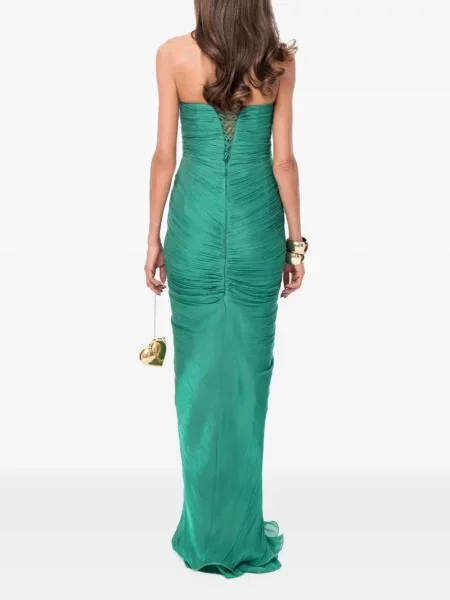 Rochie maxi Ana Radu cu model floral cu volane verde