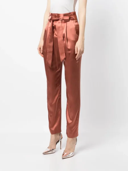 Svilene plisirane hlače Michelle Mason smeđa