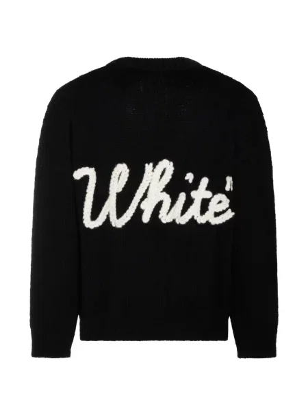 Pulover Off-white cu decolteu rotund cu autograf alb