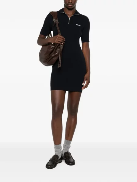 Rochie mini Miu Miu tricotate cu autograf albastru