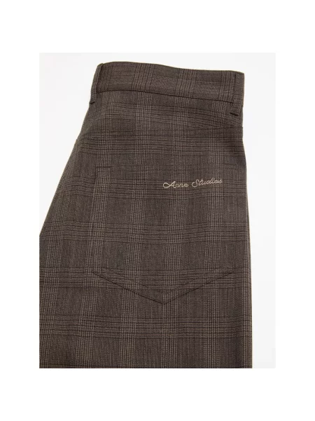 Spodnie Acne Studios wełniane w kratę brązowe