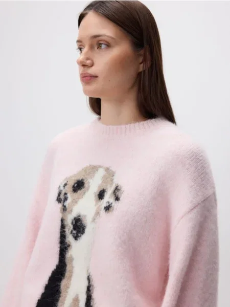 Reserved Pulover cu model de jacquard roz-pastel roz