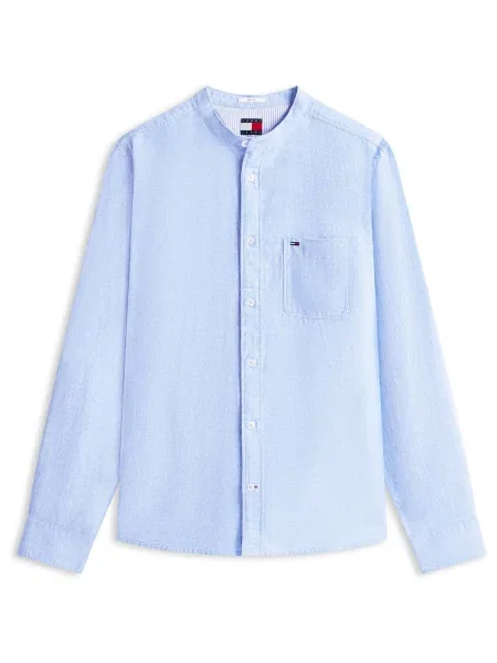Ľanová džínsová košeľa Tommy Jeans modrá
