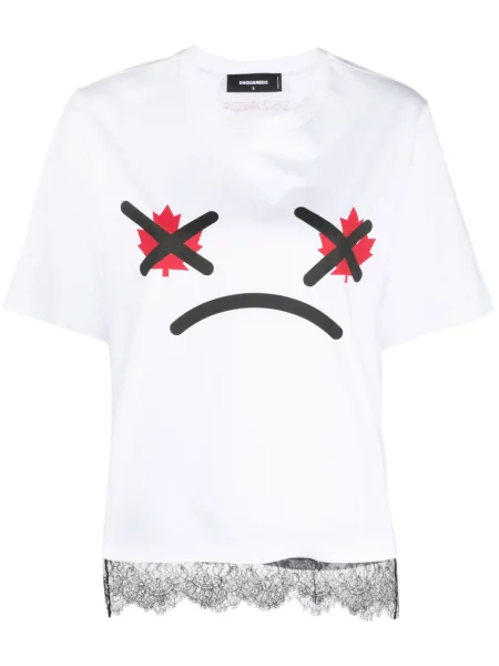 Tricou Dsquared2 cu imagine din dantelă alb