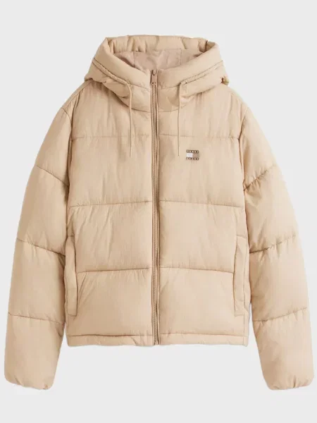 Джинсова куртка Tommy Jeans з капюшоном бежева