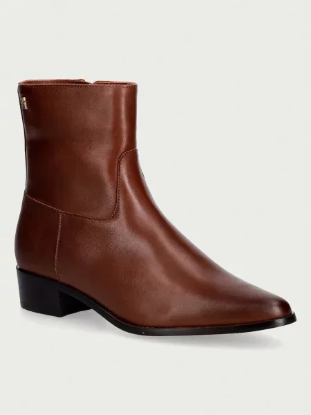 Tommy Hilfiger botine pentru femei din piele LEATHER ANKLE BOOT W ZIP maro