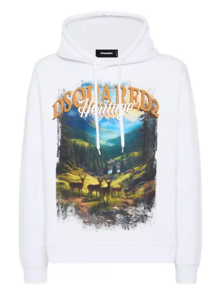 Hanorac cu glugă Dsquared2 cu imagine alb