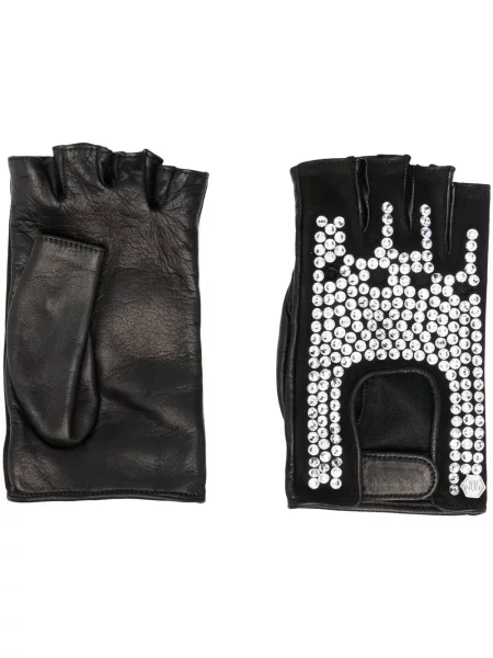 Mănuși Philipp Plein din piele de cristal negru