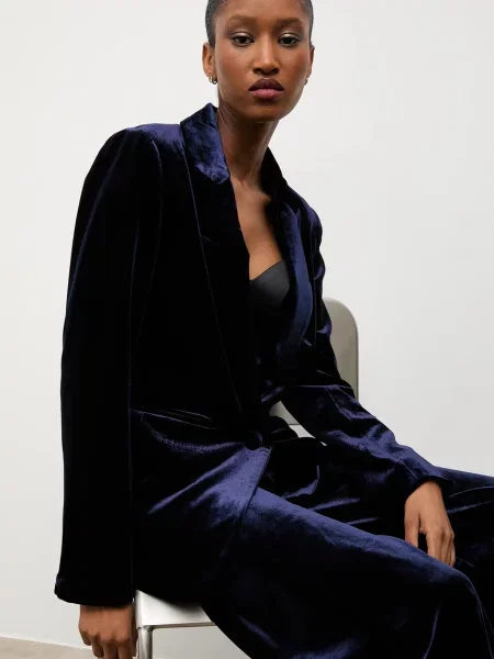 Answear.LAB jachetă de catifea marin un singur rand de neted albastru